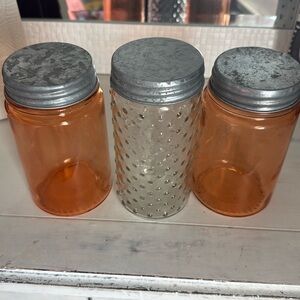 3 Glass Jars with Metal Screw On Lids
2 Coral and 1 Clear